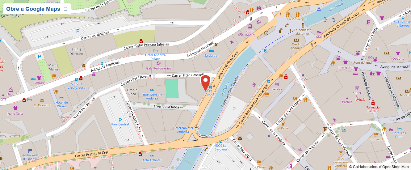 Mapa de la ubicació de la Notaria Jordi París Aguiló, al carrer Prat de la Creu 8, Andorra la Vella